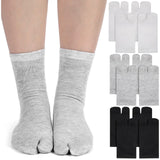Geyoga 6 Pairs Flip Flop Socks Japanese Tabi Sock Unisex Split Toe Cotton Sock For Women Men, Black, White, Gray, 35