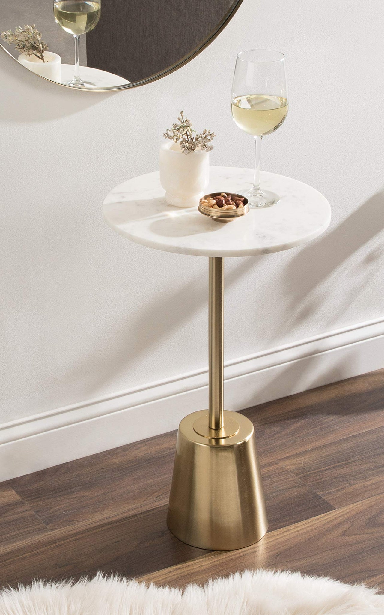 Kate and Laurel Tira Modern Marble Side Table, 14 x 14 x 24, Gold, Small Pedestal Table for Decorative Display