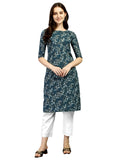 Wedani Women Crepe Printed Kurti (Krt486) (Small Turquoise),Turquoise,S