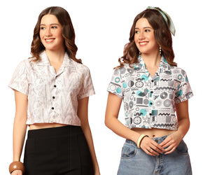 Toplot Women'S Casual Printed Crop Shirt With Half Sleeve Pack Of 2 (Combo-5059-Rou-Wht-M),Round-White,,B0CFTYB5PJ