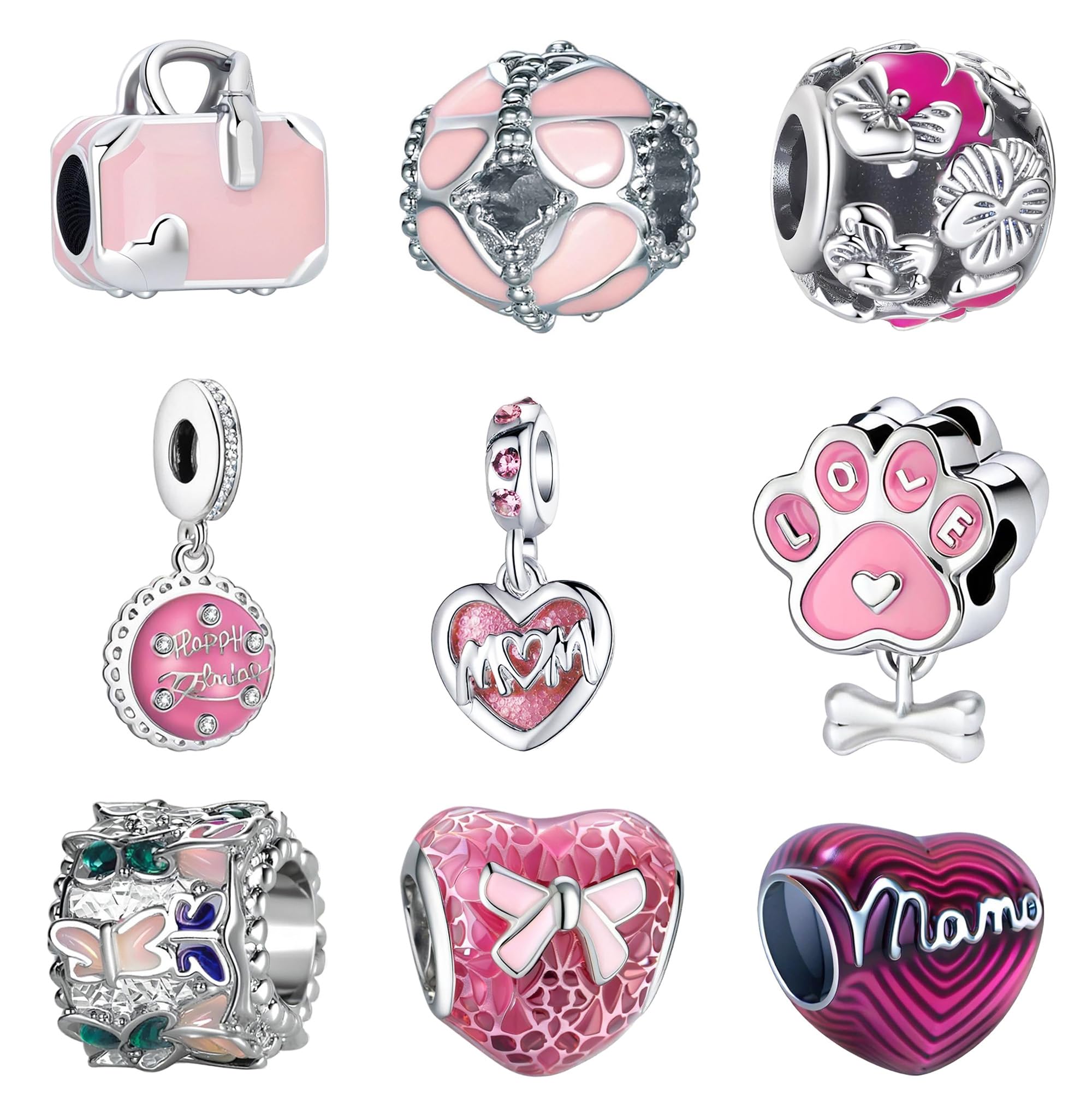 Acrobious 9PCS European Charms Beads Pendant For Bracelet, Charms for DIY Bracelets Necklace Jewellery Gift for Birthday Valenti