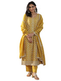 Libas Womens Embroidered Silk Blend Straight Kurta With Trousers And Dupatta