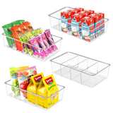 ZIZOTI Clear Pantry Organizer Storage Bins 4 Pack Plastic Removable Snack Organizer Pantry Organization Storage Racks with Remov