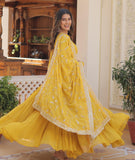 Wedani Georgette Embroidered Work Anarkali Kurta Set For Womens (In Alpha Xl Regular Yellow),YELLOW,XL,Georgette,Anarkali,Scarf