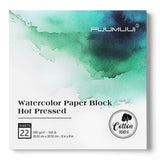 Fuumuui Watercolor Paper Block 8x8 Inch, Smooth Surface 100% Cotton Watercolor Paper, 22 Sheets, 140lb/300gsm, Hot Press, Acid-F