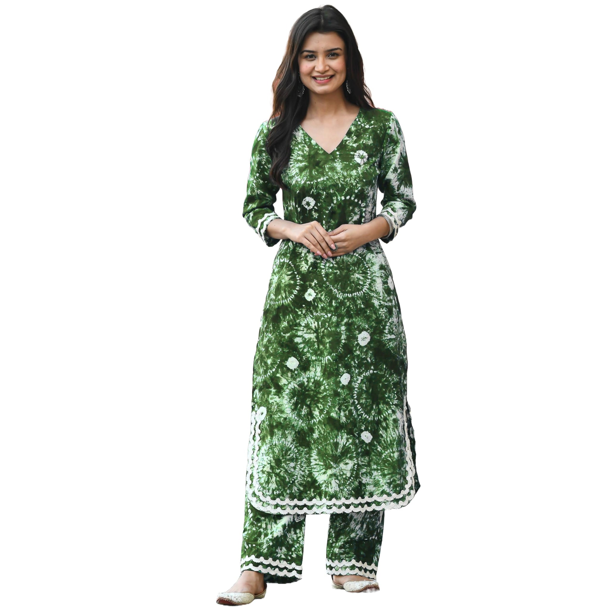 Anni Designer Women'S Cotton Blend Printed Straight Kurta With Palazzo Set (Hand Block Green_S_Green_Small),Green,S