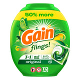 Gain Flings Laundry Detergent Pacs, 112 Count, Original Scent, 3 in 1 HE Detergent Pacs with Oxi Boost and Febreeze