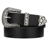 Wowogo Western Cowgirl Belts For Women Country Cowboy Vintage Leather Engraved Buckle Belt For Jeans Dresses, 01Black, Fit Wais