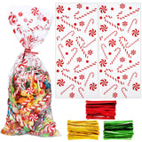 Boao 100 Pieces Christmas Cellophane Bags Christmas Treat Bags Goodies Bags with 150 Pieces Twist Ties for Christmas Party Suppl