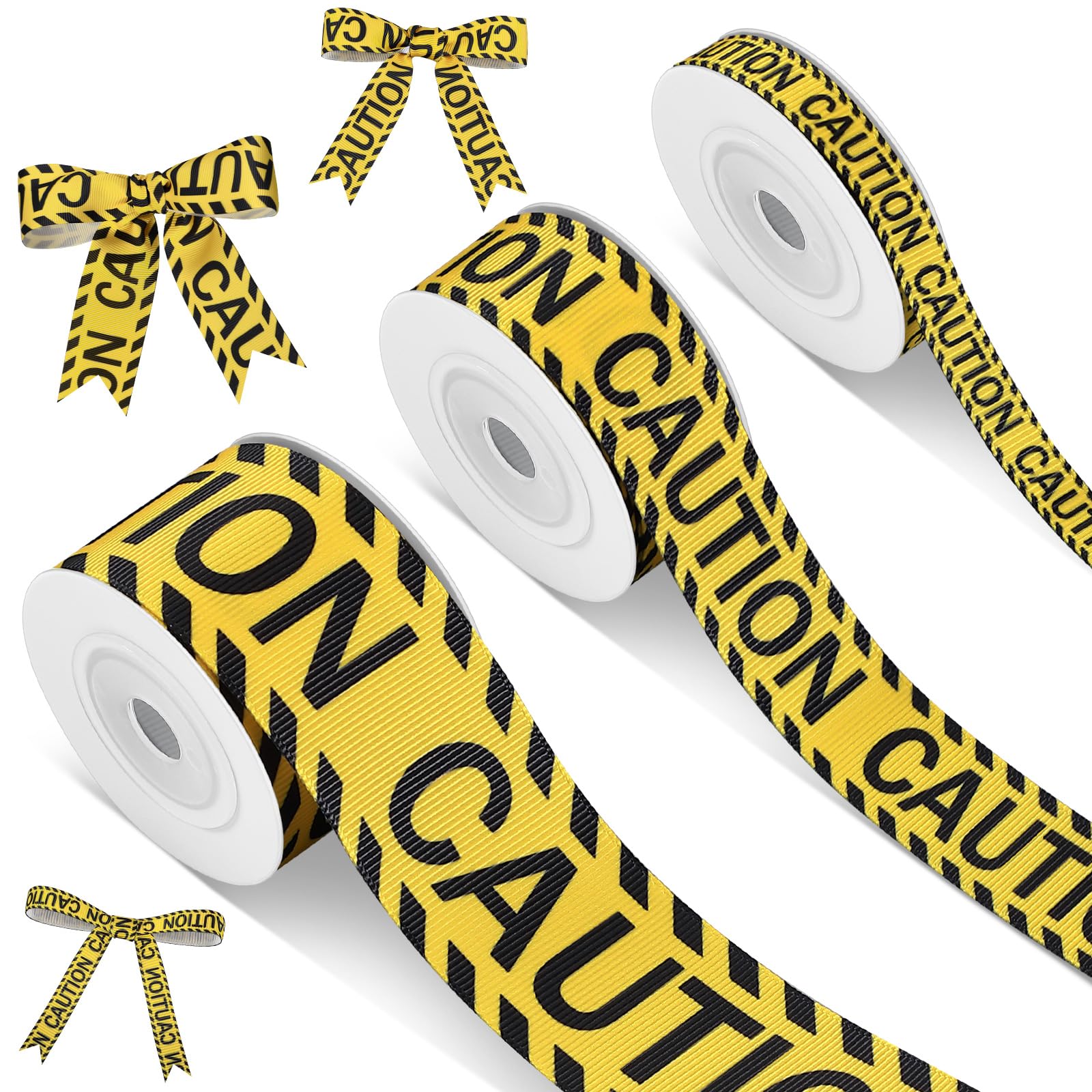 Cunno 3 Rolls Caution Danger Ribbon Black Yellow Warning Safety Stripe Grosgrain Tape Ribbon Decorating Material Party Accessory