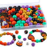 Kovict 100Pcs 12mm 15mm Orange Ghost Halloween Focal Silicone Beads for Keychain Bracelet Making, 8mm Rondelle Rhinestone Spacer