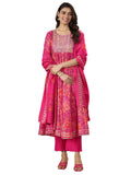 Libas Pink Ethnic Motif Printed Anarkali Kurta With Solid Trouser And Printed Dupatta
