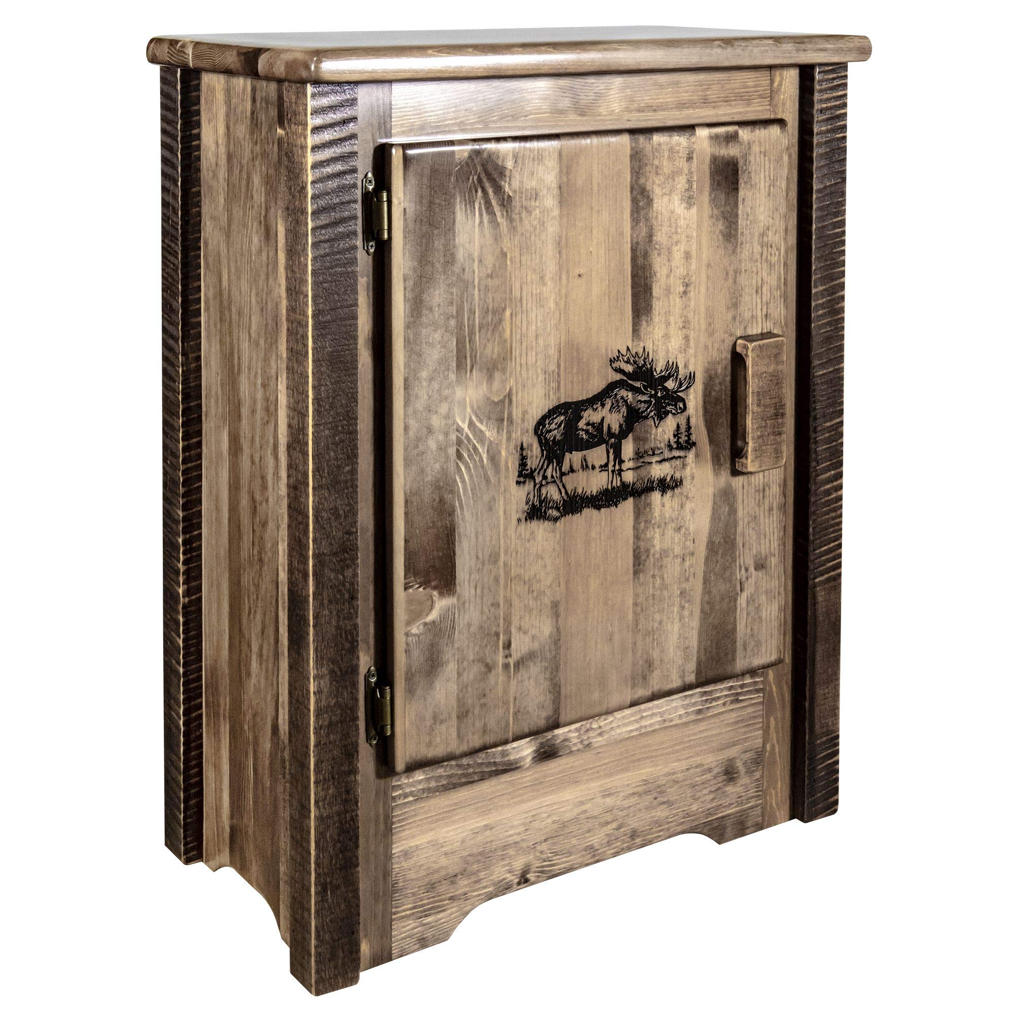 Montana Woodworks Homestead Collection Accent Cabinet With Laser Engraved Moose Design, Left Hinged, Stain & Clear, Stained & Cl