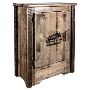 Montana Woodworks Homestead Collection Accent Cabinet With Laser Engraved Moose Design, Left Hinged, Stain & Clear, Stained & Cl
