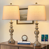 SRJJRS Farmhouse Table Lamps for Living Room Set of 2, Rustic Table Lamp with USB Ports, 28 Tall Table Lamps for Bedroom Nightst