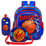 Amycaur 3 Pcs Kids Basketball School Backpack Set 3 In 1 | Waterproof School Bag With Lunch Bag & Pencil Pouch | Lightweight Tra