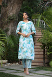 Anni Designer Women'S Cotton Blend Straight Printed Kurta With Pant (Ps-Rama-Blue-Bfv_Xl_Blue_X-Large),Blue,XL,,,
