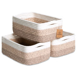NaturalCozy 11.8x8x4.5Storage Baskets for Shelves 3 Pack | Cotton Rope Woven Small Baskets for Organizing | Small Storage Bi
