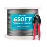 Lichamp 650FT 1/8 Stainless Steel Wire Rope Cable, Aircraft 316 SS Braided Steel Wire Thin Metal Cable Hardware for Deck Railing