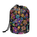 Poceacles Flower Yellow Violet Barrel Drawstring Makeup Bag for Women, Foldable Travel Cosmetic Bag Large Capacity Toiletry Pouc