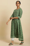 W For Woman Women'S Viscose Floral Regular Kurta (23Auw19716-120971_Forest Green_16)