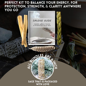 Ancient VEDA Sage Smudge Kit | USDA Organic Blue Sage, Sweetgrass, & Palo Santo Sticks Smudging Kit for Meditation, Yoga, Reiki,
