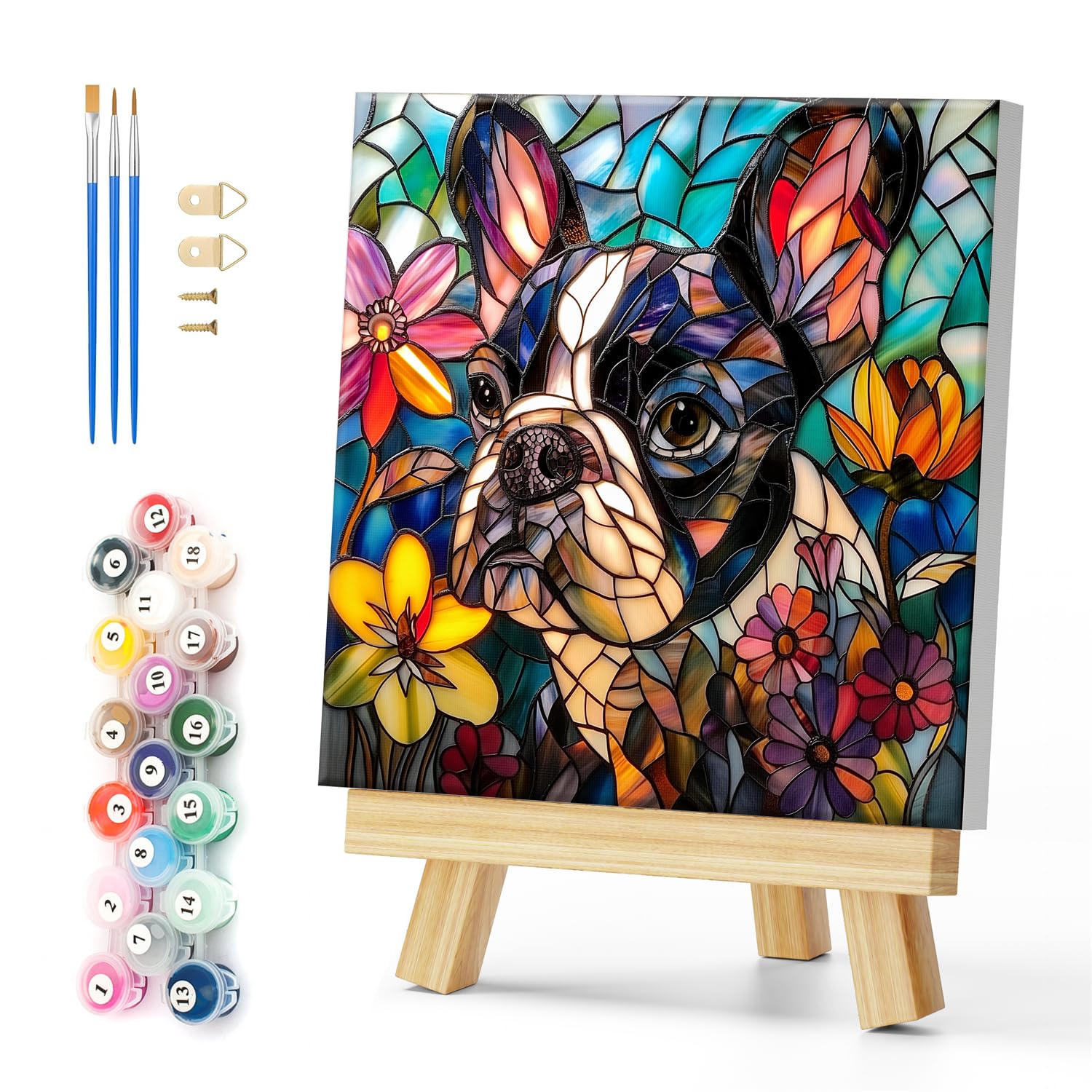 Natuyalo Framed Paint by Numbers on Canvas Abstract Dog Acrylic Paint by Numbers Kits for Adults Beginner Animal Pictures Painti