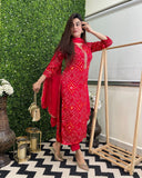 Anni Designer Women'S Rayon Blend Straight Printed Kurta With Pant & Dupatta (Turae-Red-Vks01_L_Red_Large),Red,L,,,