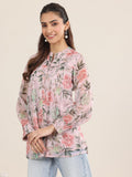 Libas Women'S Chiffon Floral Printed Straight Kurti (98022O_Pink_S)