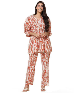 Toplot Co Ord Kurta Set For Women Printed Kurta With Pant (Tunic-Pant-5140-Orange-L),Orange,,B0CHB19SXG