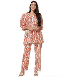Toplot Co Ord Kurta Set For Women Printed Kurta With Pant (Tunic-Pant-5140-Orange-L),Orange,,B0CHB19SXG
