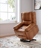 GarveeHome Faux Leather Power Lift Recliner w/Massage and Heat for Elderly, Recliner Chairs with Pockets for Living Room (Cognac