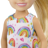Barbie Chelsea Doll (Blonde) Wearing Rainbow-Print Dress And Yellow Shoes, Toy For Kids Ages 3 Years Old & Up