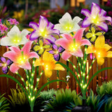 ANGMLN Solar Garden Lights 2 Pack 8 Lily Flowers with Butterfly Decor, Waterproof Solar Flower Lights for Outdoor - Upgraded Dec