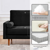 American Furniture Classics Black 69 Inch Wide Upholstered Two Cushion Sofa With Bolster Pillows Velvet, 69' X 32' X 37'