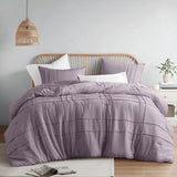 Comfort Spaces Purple Full Size Comforter Set - 3 Piece Pintuck Pleated Bedding Set, All Season Lightweight, Extra Softness Pre-