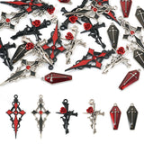 Cheriswelry 24Pcs Gothic Cross Charms Enamel Rhinestone Crucifix Pendants Halloween Hang Ornaments 6 Styles 26-47.5mm for Vintag