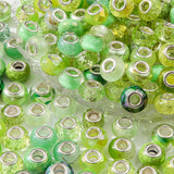 BERMRO 100pcs Large European Hole Beads Green Round Iridescent Acrylic Bead Fairy Wand Garden Beads for DIY Crafting Necklace Br
