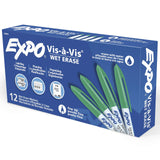 EXPO VisAVis WetErase Overhead Transparency Markers, Fine Tip, 12Count