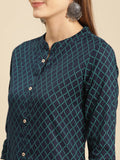 Rangita Navy Cotton Flex Calf Length Printed Front Slit Kurti For Women | Kurta For Women_4Xl