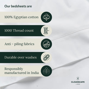 100% Egyptian Cotton Sheets Queen Size Bed Set - 4 Pcs, White Queen Sheet Set | 1000 Thread Count Egyptian Cotton Sheets Queen |