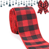 Farmhouse Buffalo Plaid Ribbon Wired, Black Red Gingham Fabric Ribbon Checkered Ribbons for Bow Wreath Supplies Gifts Wrapping D
