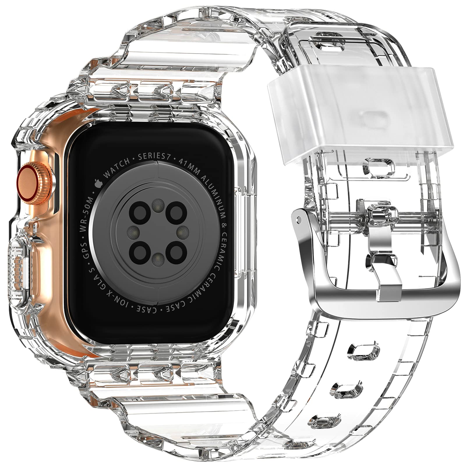 XYF Compatible for Crystal Clear Apple Watch Bands, 45mm 44mm 42mm Bumper Case for Men Women Jelly Sport Case Band for iWatch Ul