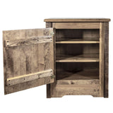 Montana Woodworks Homestead Collection Accent Cabinet With Laser Engraved Pine Design, Left Hinged, Stain & Clear, Stained & Cle