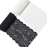 GORGECRAFT 5 Yards 2 Rolls 4 Inch Wide Stretch Elastic Lace Ribbon White Black Floral Rose Pattern Trim Fabric for DIY Sewing Cr