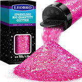 LEOBRO Pink Glitter, 150g/5.29oz Hot Pink Chunky Glitter for Crafts, Resin, Nail Body, Holiday Party Decor, Mixed 0.2mm/1mm/2.5m