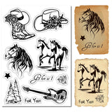 CRASPIRE Horse Western Rubber Stamp Cowboy Boots Hat Guitar Flowers Clear Transparent Silicone Seals Stamp for Journaling Card M