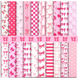 HunnmingRe 20 Pcs 10x10 Pink Bow Quilting Fabric Square Coquette Bow Quiltted Fabric Bundle Hot Pink and White Precuts Print