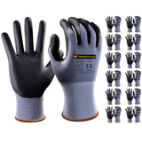 Tarantula Safety Work Gloves for General Purpose Nitrile Coated 12 pairs, Seamless Knit Breathable Nylon Glove with Black Micro-