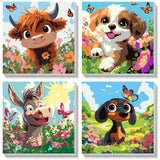 HEIBAGO 4 Pack Paint by Number for Kids Framed Canvas, Cute Animals Paint by Numbers for Kids Ages 8-12, Paint by Numbers Kit Ch